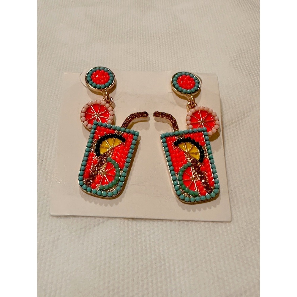 Fun‎ Summertime Earrings Beaded Cocktail/Lemonade Dangle Earrings NEW